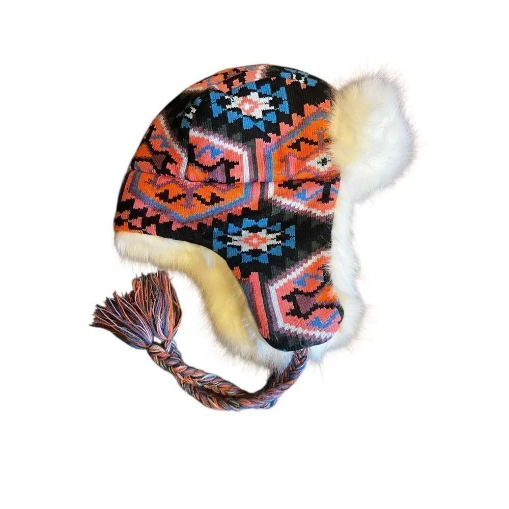 San Diego Hat company multicolor Aztec trapper furry faux fur winter cap hat